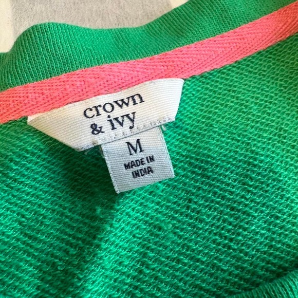 Green floral embroidered cotton sweater Sz M Prairie, boho, bohemian, cottage - Picture 2 of 8